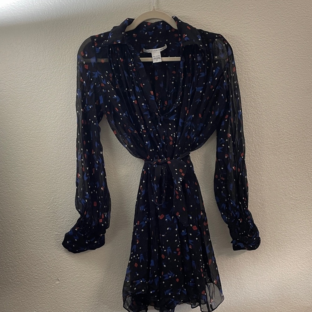 Diane Von Furstenberg Vtg 100% silk sheer Black office coctail sexy Dress 6